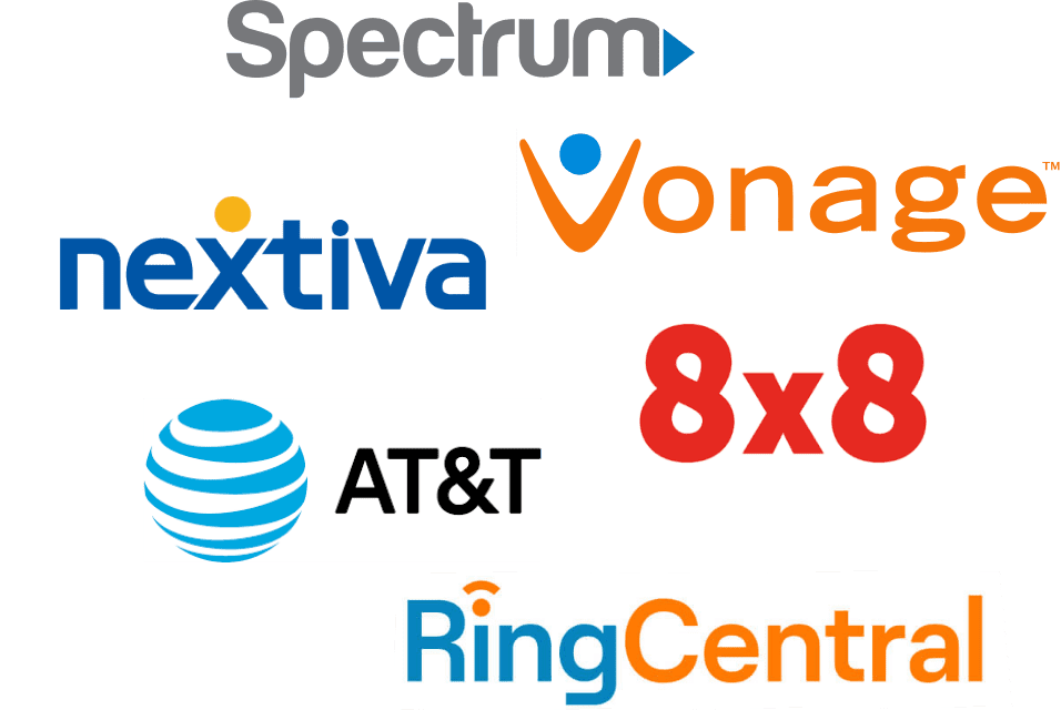 cluster of business telecommuniation company logos